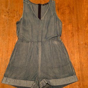 Charlie Moss - Denim Romper - Embroidered Hem - Size S - Blue